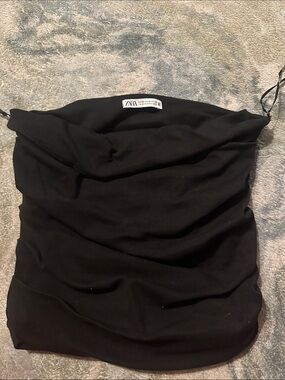 ZARA Black Ruched Strapless Tube Top